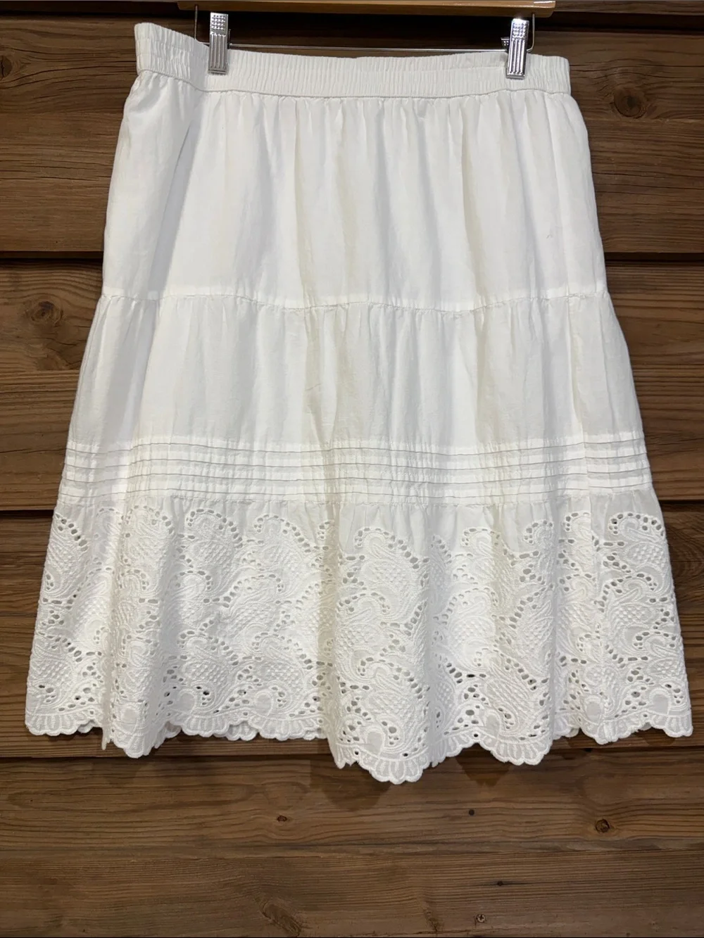 Studio West White Eyelet Tiered Midi Skirt with Scalloped Hem - Picture 1 of 5